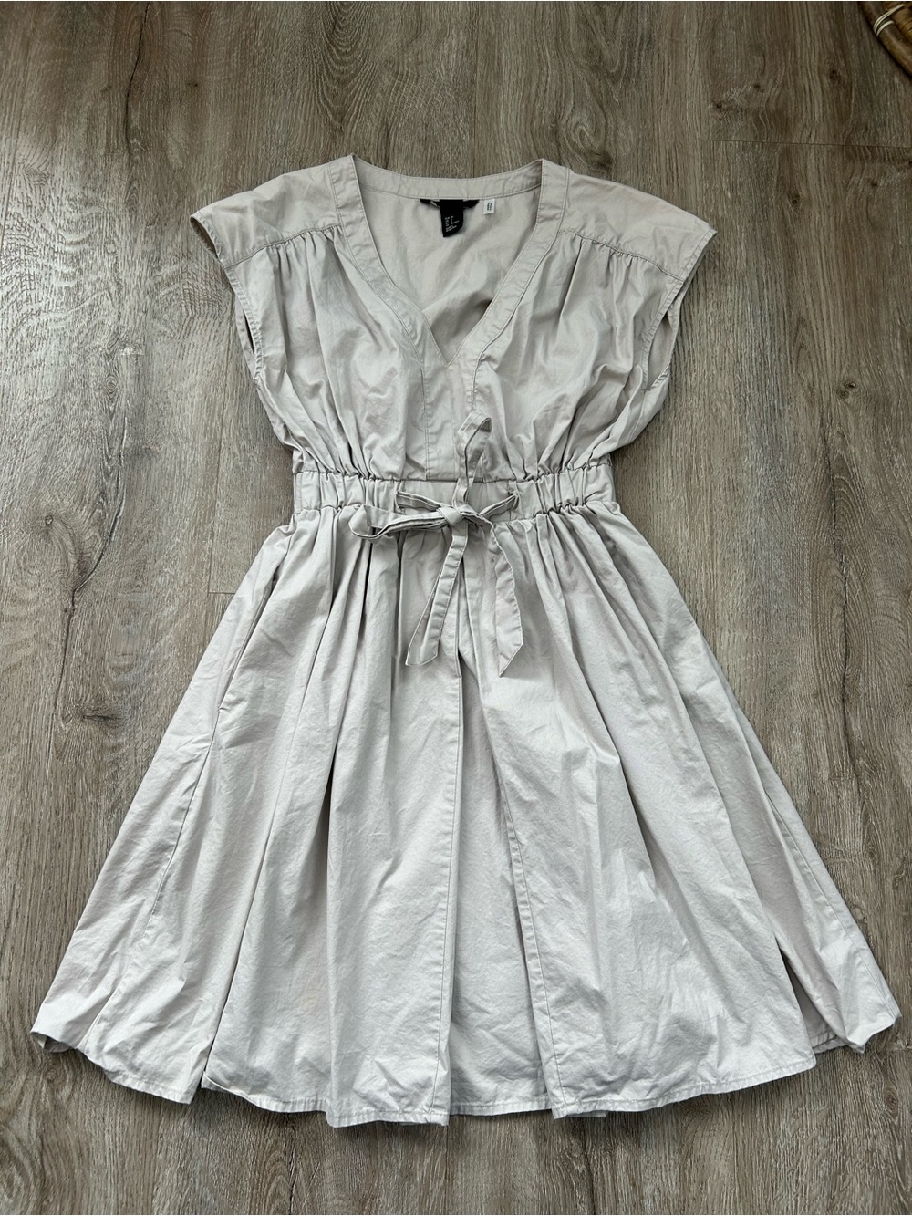 H&M Light Gray Midi Dress A-Line Drawstring Waist with Pockets